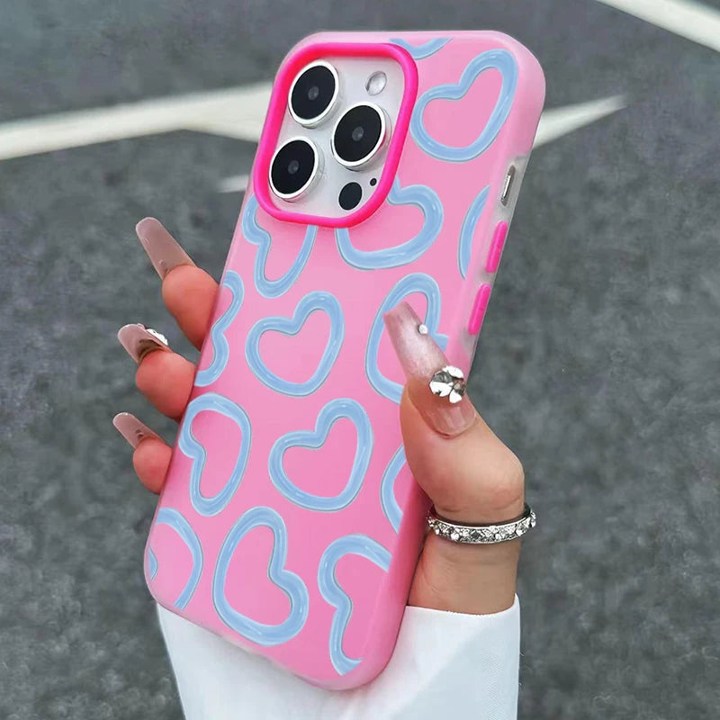 Cute Oil Painting Love Heart Pattern Phone Case For iPhone 17 16 15 14 13 12 11 Pro Max XS X XR 7 8Plus 16E Air Shockproof Cover