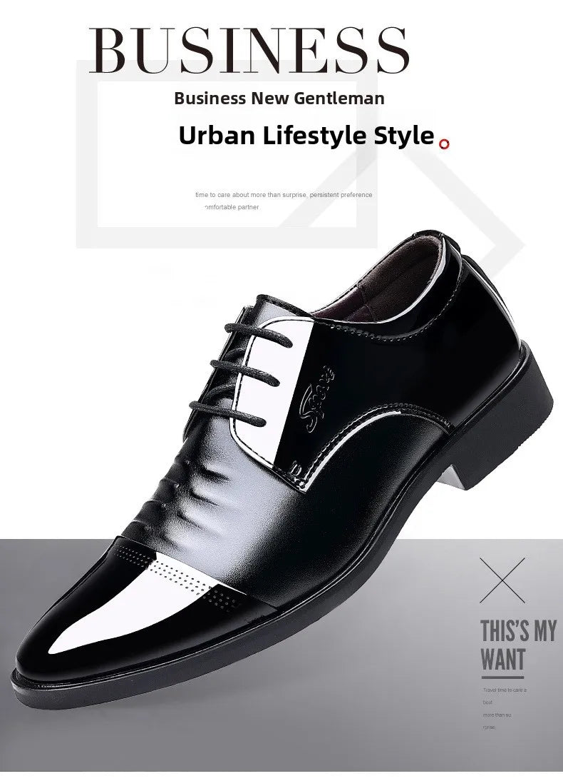 Glossy Leather Men's Shoes Casual Wedding High-Heeled Pointed-Toe Business Style British Leisure Men's Footwear