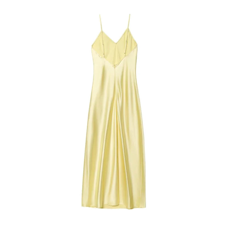 2025 New Elegant women's fashion silk satin texture MIDI dress sexy backless party slip dress