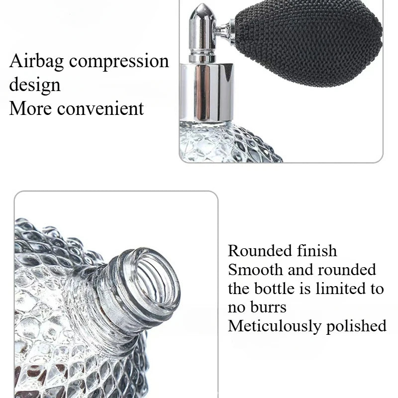 50/100ml Portable Vintage Crystal Glass Perfume Bottle With Airbag Atomizer Empty Cosmetic Container Refillable Spray Bottles