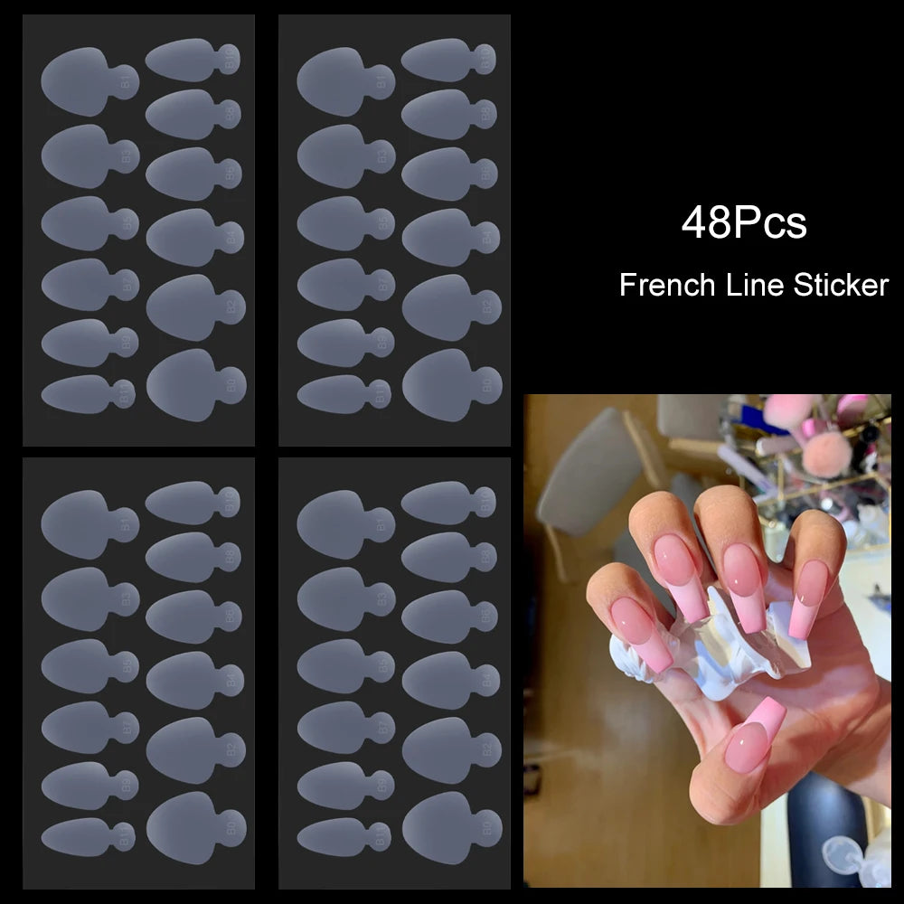 48Pcs French Silicone Pads for Dual Nail Forms False Tips Quick Building French Nails Mold Soft Silicone Pads Manicure Tools