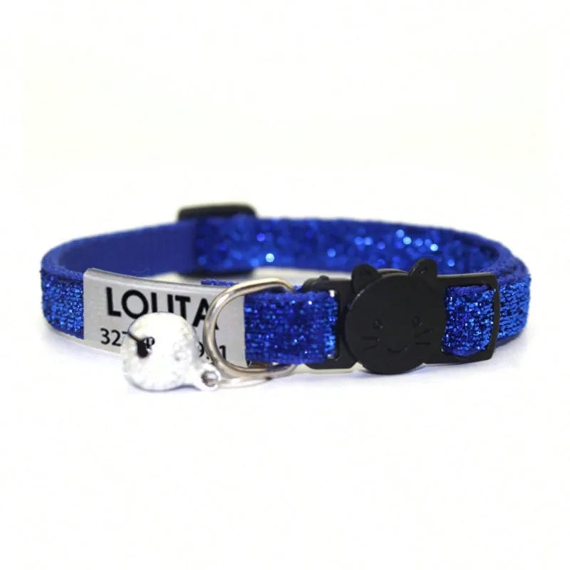 Customized Glitter Cat Collar with ID Tag Safe Breakaway Cats Collars Quick Release Cute Necklace Free Engrave For Cats Kitten