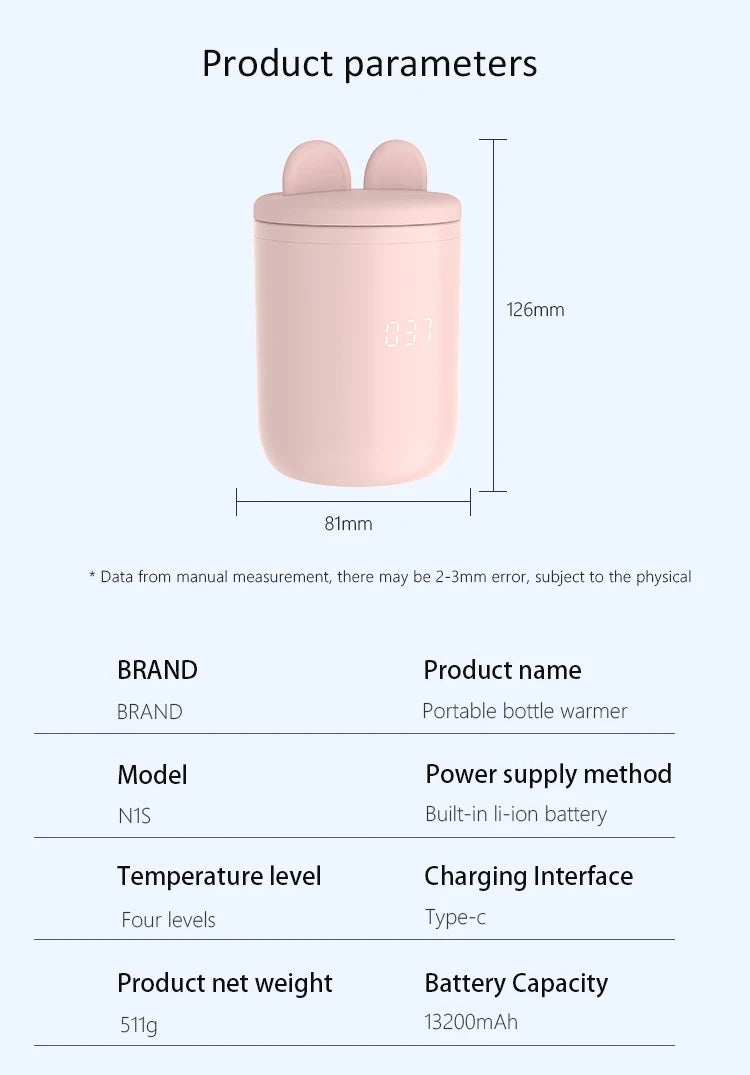 XIMYRA N1S Portable Baby Bottle Warmer, Fast Heating Travel Milk Warmer, 8800mAh Breastmilk  Warmer On The Go with 3 Adapters