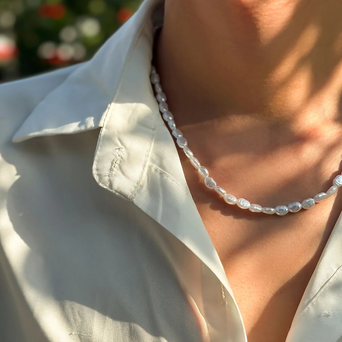 Cool White Baroque Pearl Necklace for Men and Women Sexy Trendy Choker Beaded Chain Collar Accessories Gift