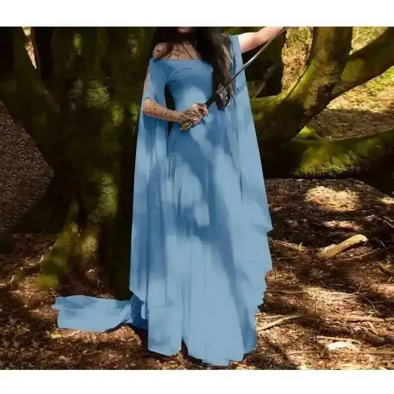 Women's Dress Cos Halloween Costume Women Dress Medieval Dresses Party Long Sleeve Round Neck Belt