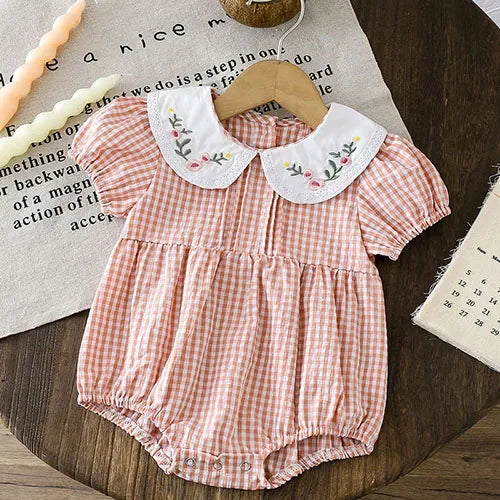 2025 New Summer Toddler Baby Girls Jumpsuit Short Sleeved Cotton Stripe Newborn Baby Girls Romper 0-24M Baby Girls Clothing