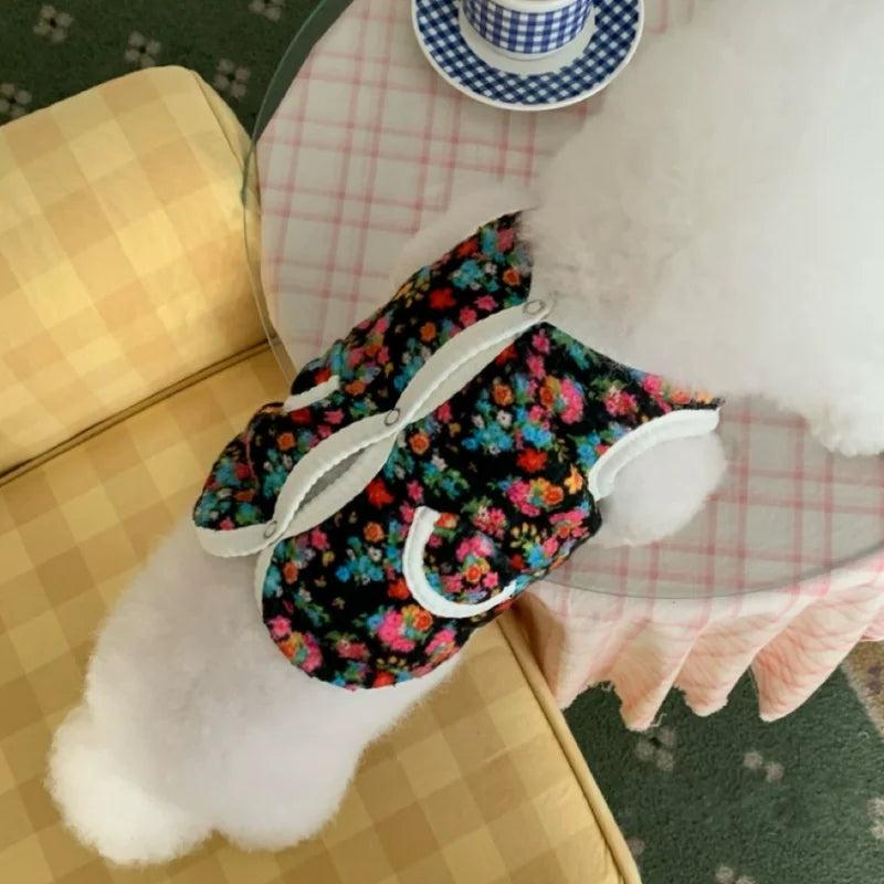 Fashion Flower Puppy Clothes Warm Small Dogs Coat Jacket Autumn Winter Pet Dog Clothes Plush Dog Vest Pet Appeal