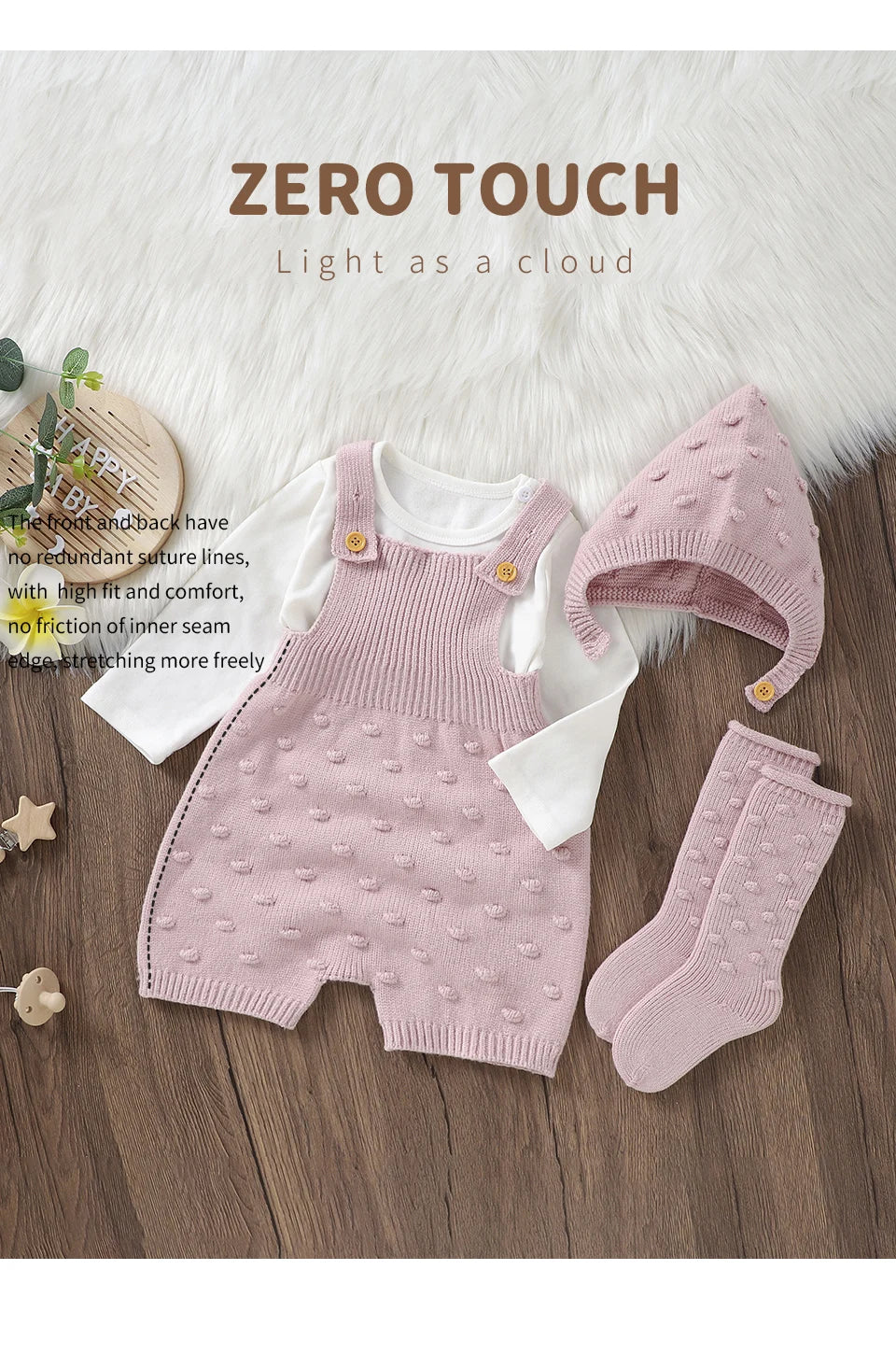 3pcs/Set Baby Clothes Solid Dots Crocheted Newborn Infant Girls Sleeveless Knitted Rompers Hats Socks Outfits 0-18m Infant Suits