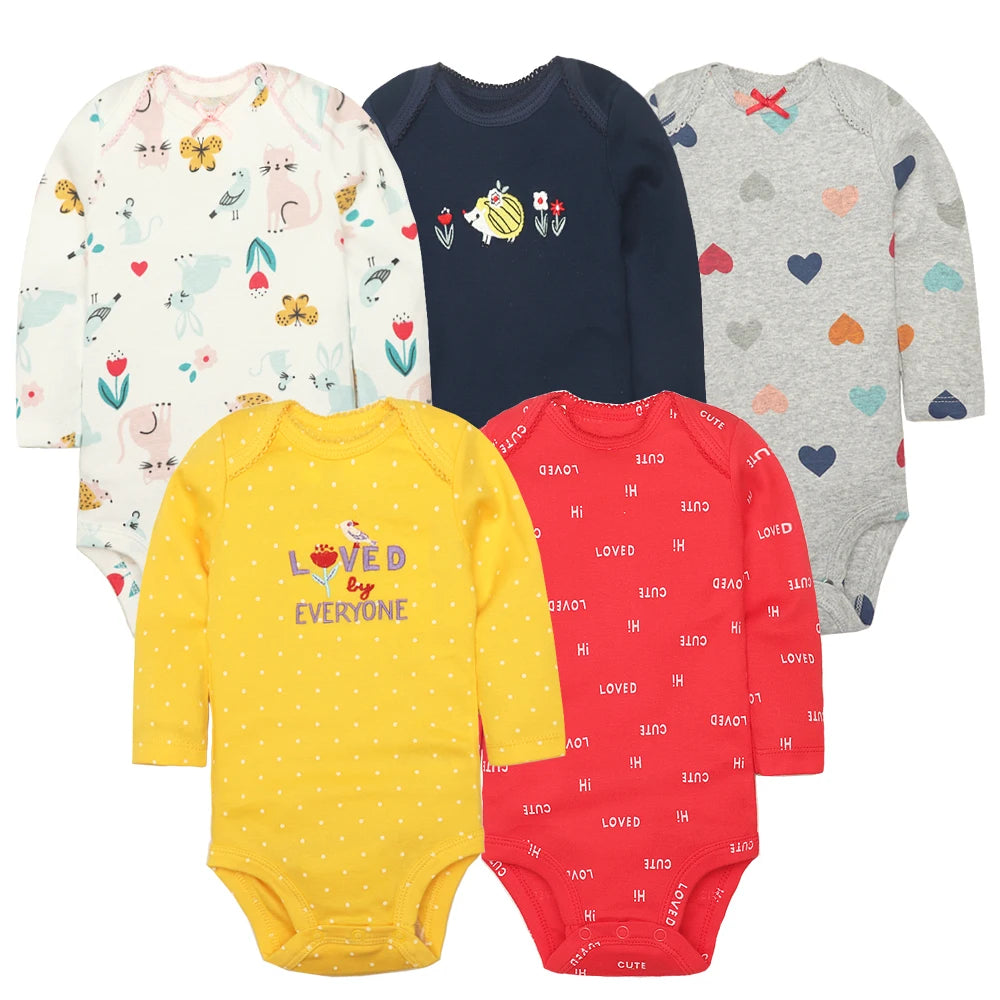 5Pcs/Lot Baby Bodysuits Long Sleeves Newborn Baby Clothes 100% Cotton Cartoon Baby Clothing Infant Baby Boy Girl Clothes