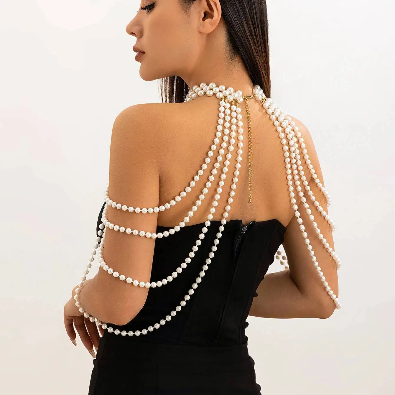 Lacteo Elegant Temperament Imitation Pearl Shawl Shoulder Chain Necklace Women Romantic Wedding Banquet Jewelry Accessories