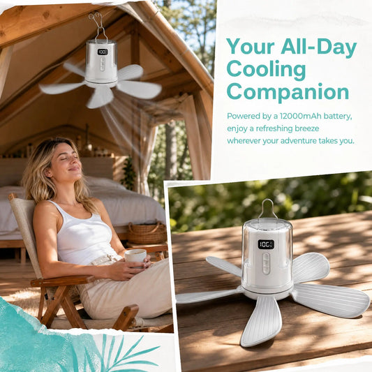 10800mAh Ceiling Fans Portable Camping Fan Tent Air Circulator Cooler Outdoor Rechargeable Electric Fan LED Light Remote Control