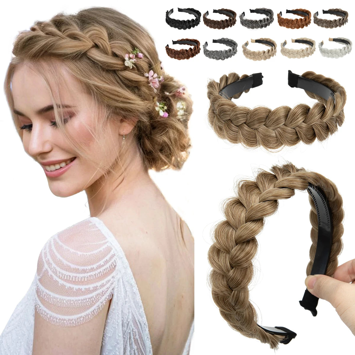 SARLA High-Quality Synthetic Fiber Braided Headband Wig, Fishtail Braid Headband, Bohemian Style Women's Hair Accessory Wig, sui