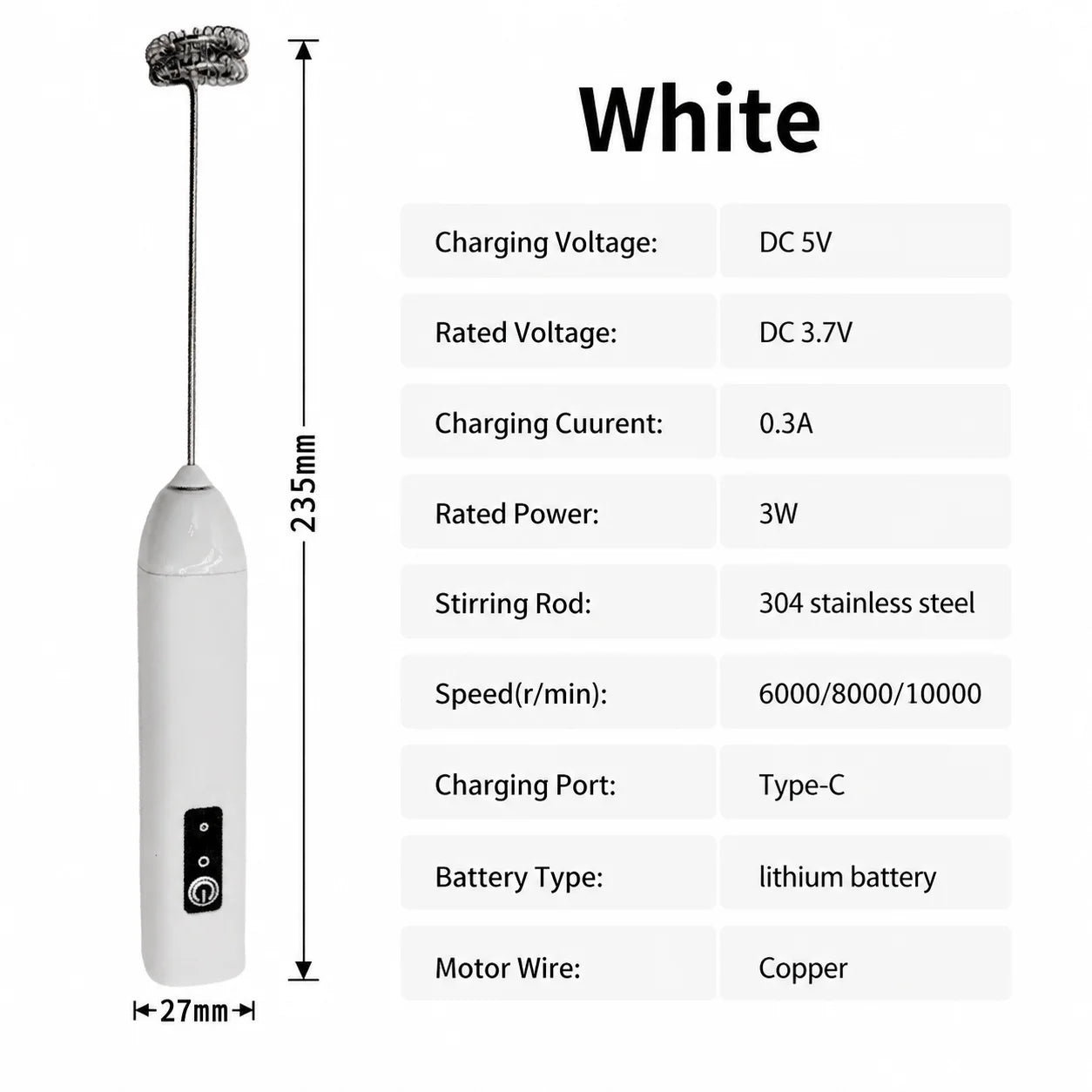 Electric Coffee Frother 2 In 1 Rechargeable Type-C Blender Stainless Steel 3 Speeds Milk Mixer Egg Beater Handheld Foam Maker