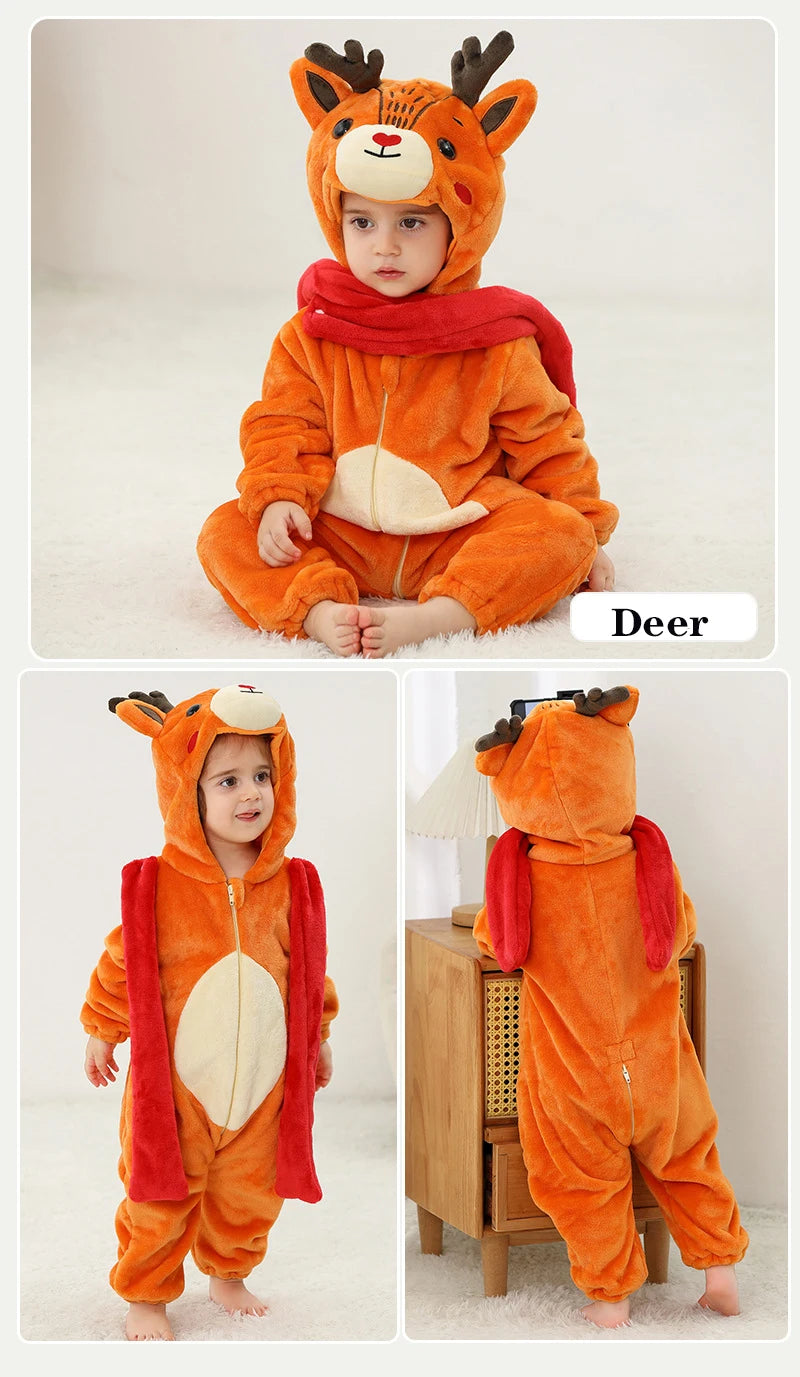 Autumn Winter Cartoon Style Winter Long Sleeve Baby Boys Girls Rompers Toddler Kids Playsuit Jumpsuits Baby Clothes Child Onesie