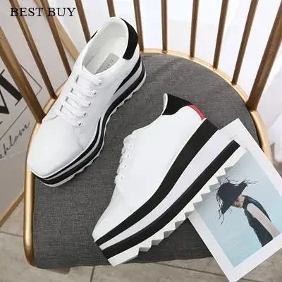 2024 Height Increasing Star Rivet Shoes Classic Platform Rose Gold sneakers Mix Color Square Toe Wedge Shoes Lace Up Lady Shoes