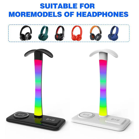 Multi Functional Headphone Stand Multi In One Wireless Charger Colorful LED Ambient Light Bracket For Headphones