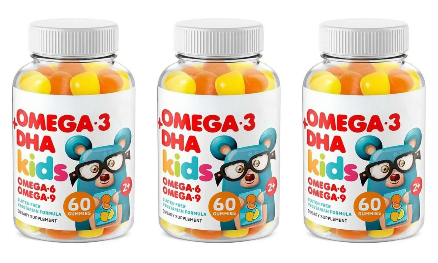 Omega 3 DHA Kids Gummies 60pcs Fruity Vegetarian Gluten Free  Daily Nutritional Support for Children 2+