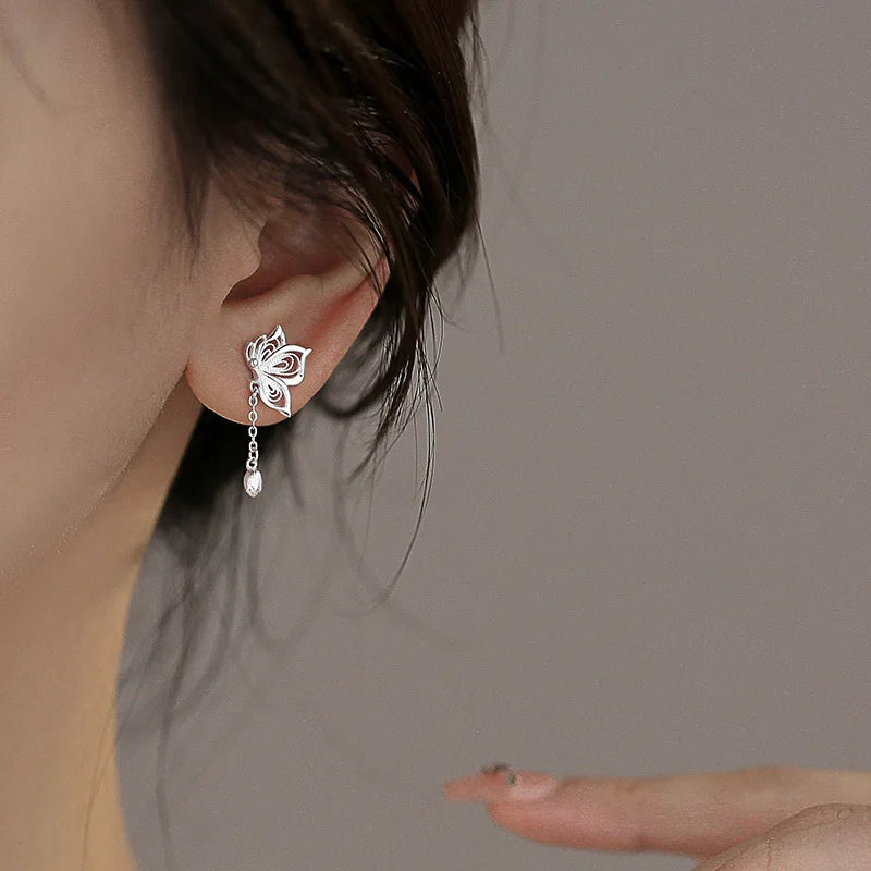925 Silver Butterfly Hollow Stud Earrings For Women Luxury Designer Jewellery Engagement Wholesale