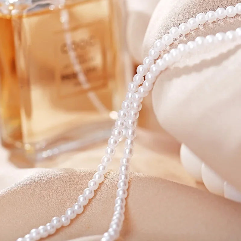 4 5 6 8mm White Pearl Chokers Necklace Clavicle Chain For Women Classic Fashion Elegant Wedding Neck Jewelry Love Pendant Gift