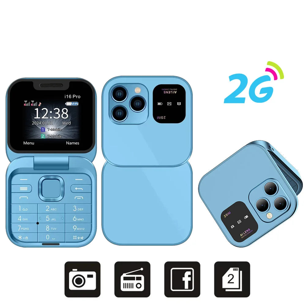 SERVO i16 PRO Flip Mini Mobile Phone Dual SIM Call Recording Speed Dial Magic Voice FM Radio 2G GSM Small Fold Button Telephones