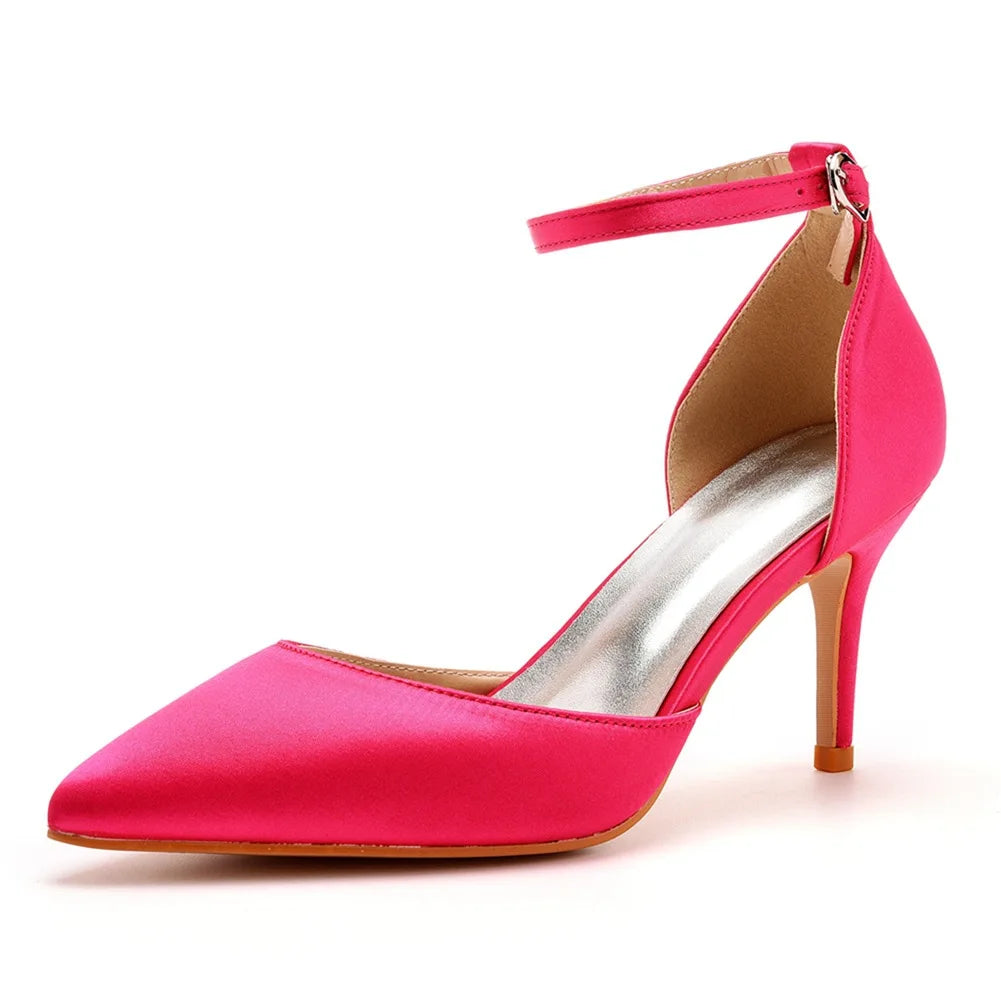Sexy Ankle Strap Sandals Women Party Mature Silk 7CM Cover Heel Buckle Strap Formal Dress Dress Women's Shoes Dark Green