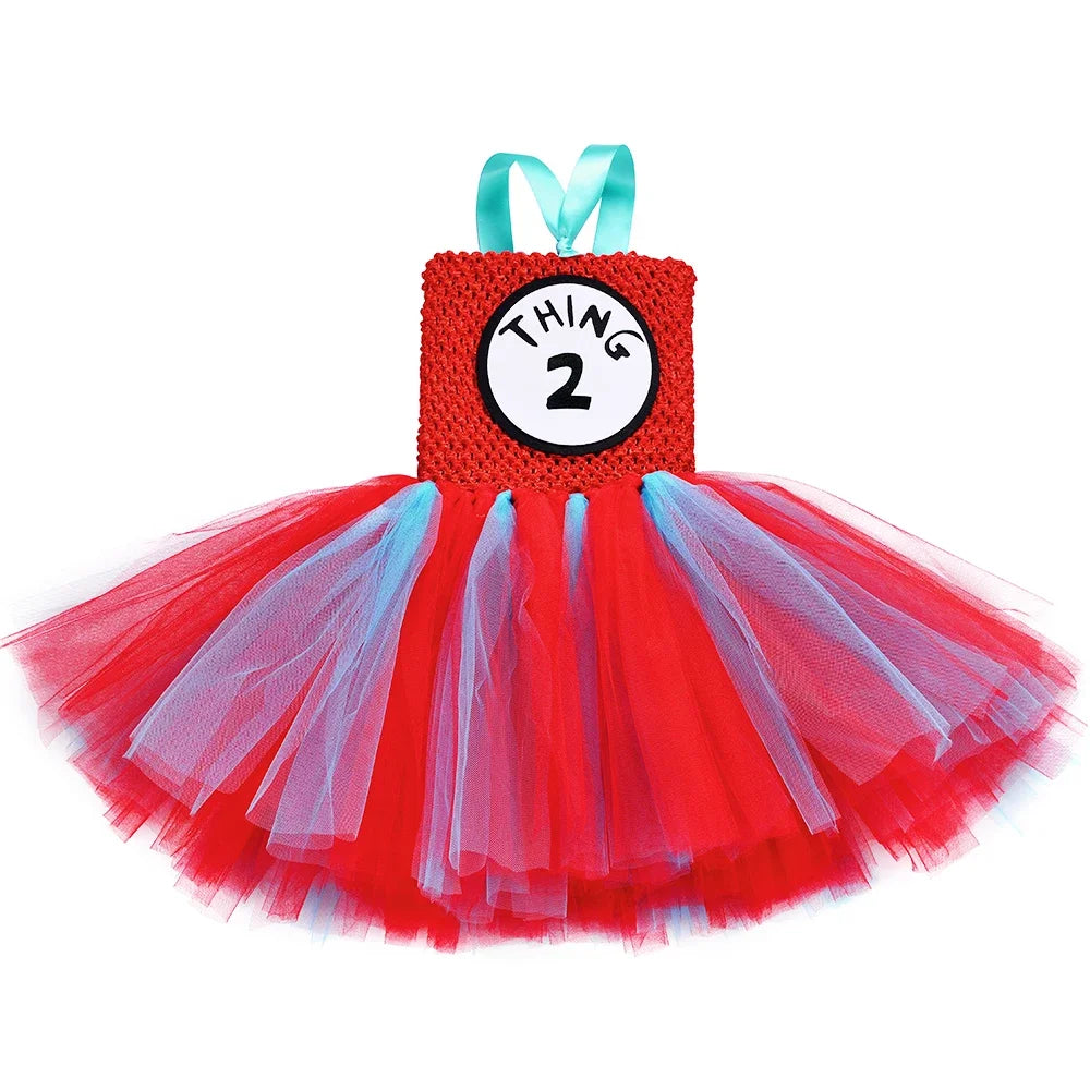 Halloween Thing 1 and Thing 2 Costumes Kids Blue Red Dr Seuss Tutu Dress Up Clothes Toddler Girls Birthday Party Princess Dress
