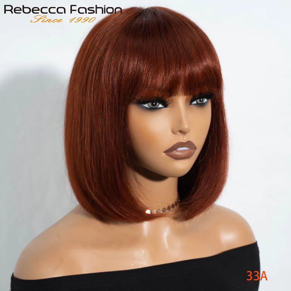 Glueless Highlight P1B/30 Short Bob 3x1 Lace Human Hair Wig Ready To Go Straight Bob With Bangs For Women Beginner Friendly