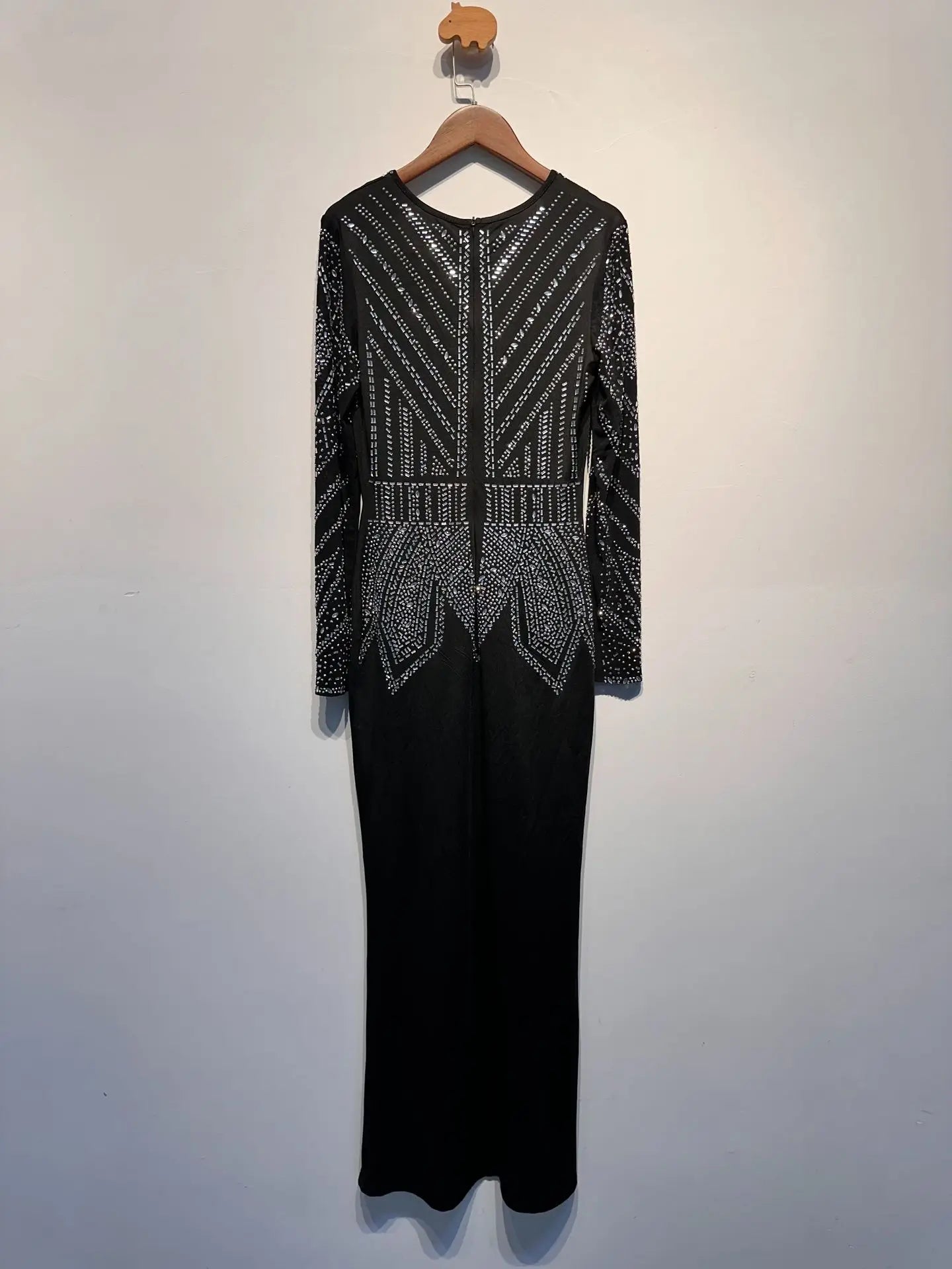 HBLL Elegant Women Deep V-neck Long Sleeve Split Diamonds Hot Rhinestone Maxi Dress Luxury Celebrity Evening Party Wedding Dress