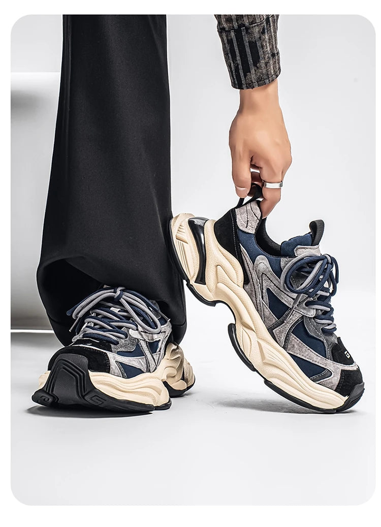 Lacing up Men's and Women's Couple Sport Shoes 2025 Thick Sole Luxury Design Casual Retro Dirty Casual Sneakers Breathable Upper