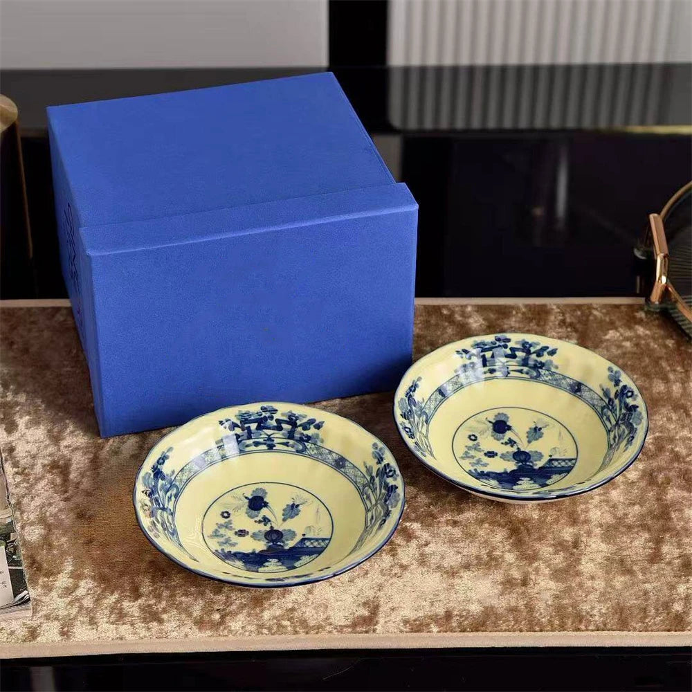 Ceramic Tableware Bowl Household Oatmeal Salah Bowl Kitchen Supplies 2 Combination 15cm Gift Box Beige Curry Yellow Green Pink