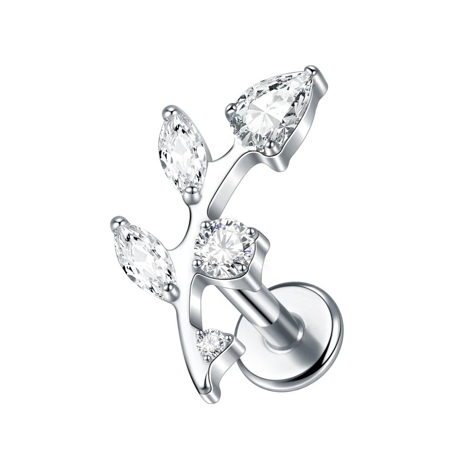 1/5PCS Titanium 16G Tragus Daith Helix Lobe Ear Piercing for Women Leaf Star Zircon Cartilage Stud Earring Piercing Jewelry Gift