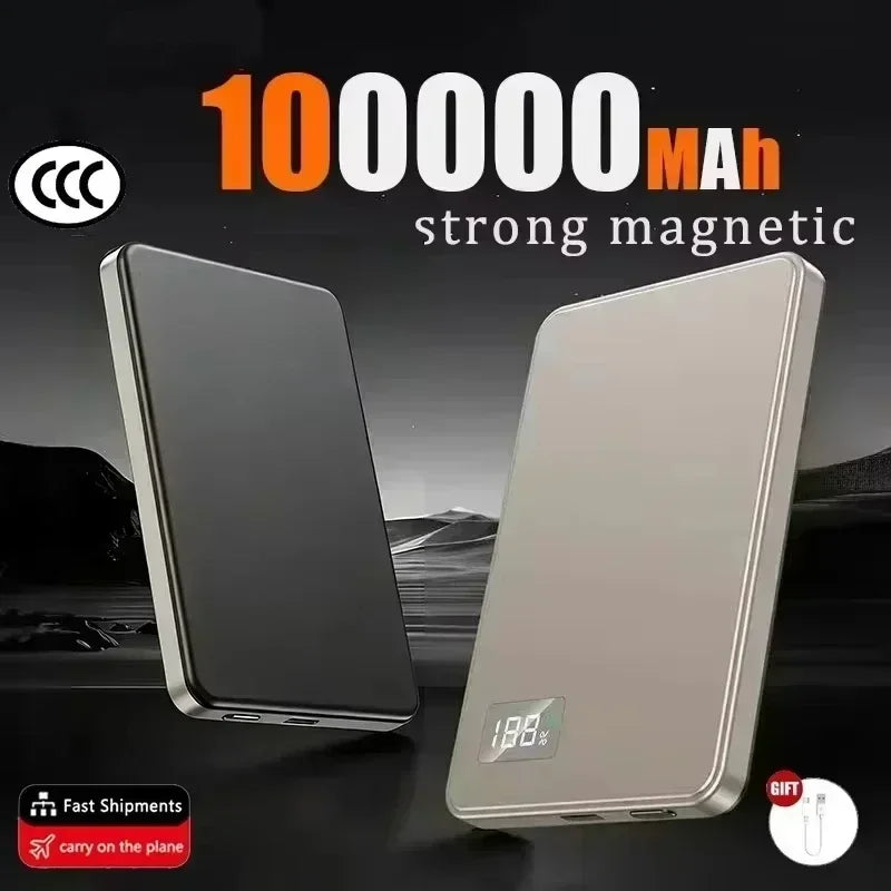 Lenovo 500000mAh CCC Certified Magnetic Ultra Thin Wireless Portable Power Bank Super Fast Charging LED Display Pack For MagSafe