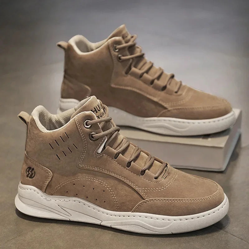 Men's High Top Sport Shoes Winter New Fashion Retro Outdoor Travel Matching Lace up Leather Surface Shoes Comfortable Casual Sne