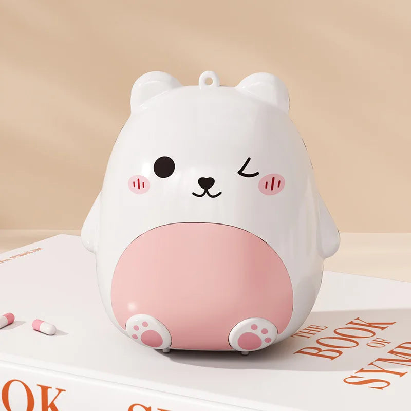 Cute Cartoon Bear Mini Pill Box 5 Independent Sealed Compartments Moisture-proof Portable Pocket Travel Medicine Tablet Storage