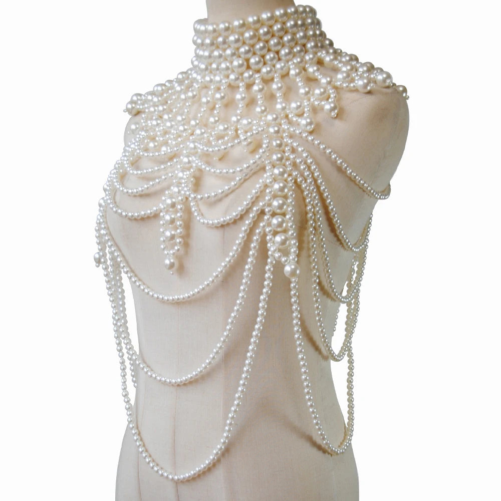 Imitation Pearl Shoulder Chain Necklace Top Jewelry Dress Harness Wedding Festival Accessories Clothes Women Rave Body Chain Bra