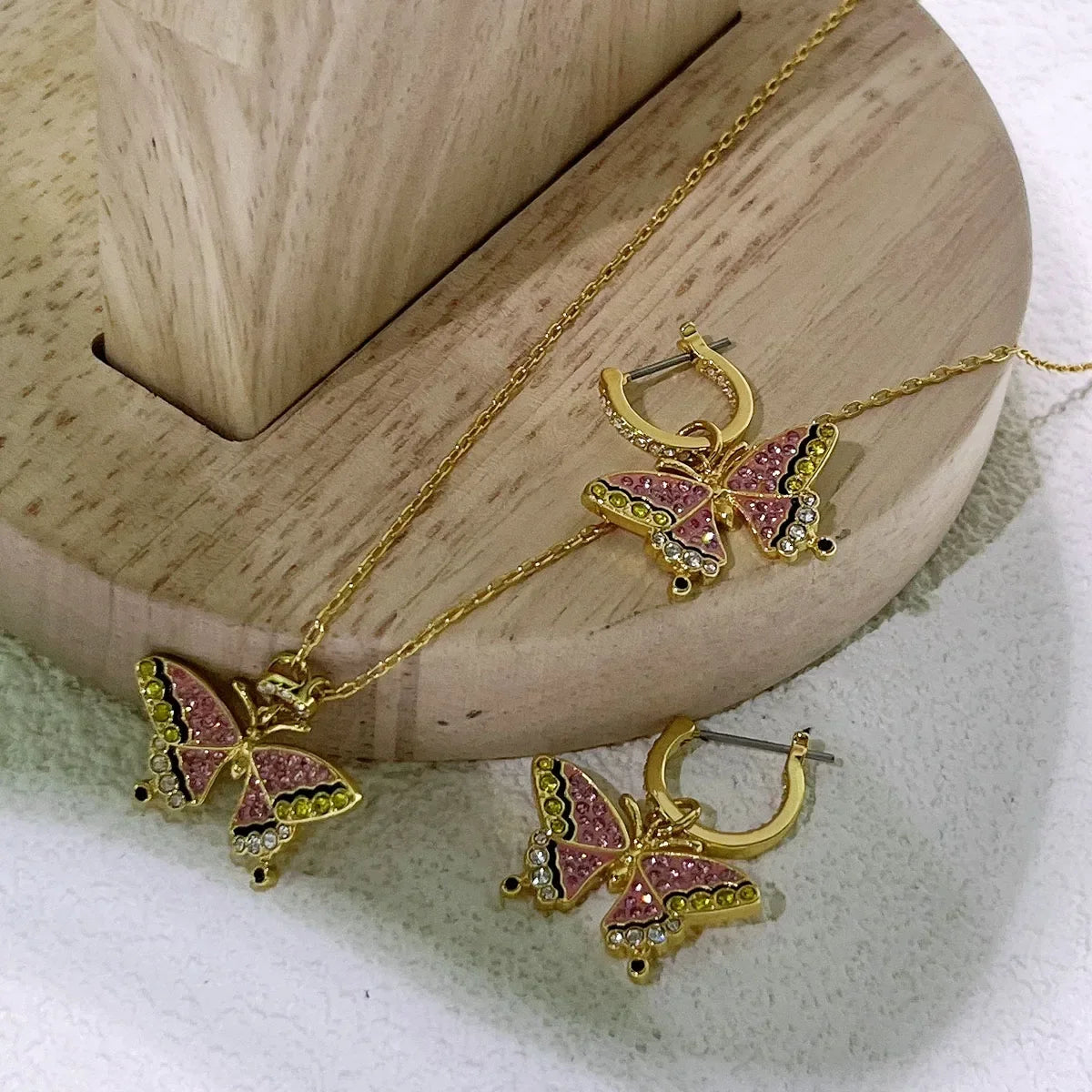 Snowflake Flowers Original New Sales Trend High Quality Jewelry Flower Sets Necklace Earring Ring Bracelet Pink Anniversary Gift