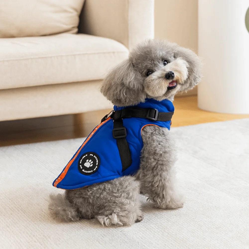 Waterproof Adjustable Dogs Down Clothes Thicken Warm Winter Dog Clothes Soft with Harness Dog Coat for Dogs Cats