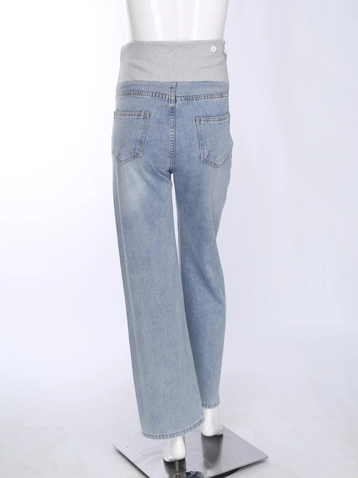 Pregnant Women Fashion Casual Wide-Leg Jeans Adjustable High Waist Belly Support Denim Pants Maternity Clothing for Daily Party