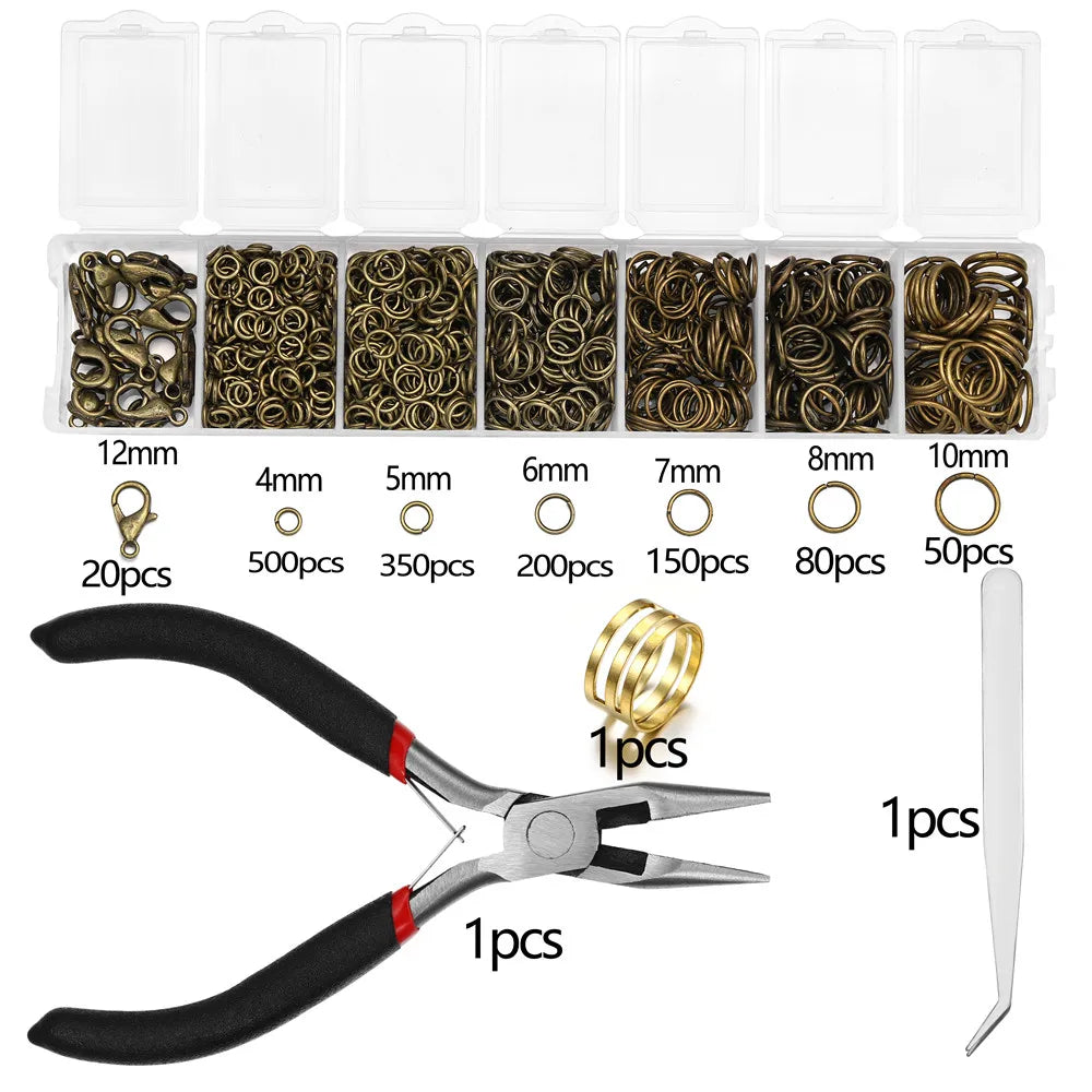 1353Pcs Open Jump Rings and Lobster Clasps Jewelry Findings Kit with Pliers for Jewelry Making Accessories Supplies