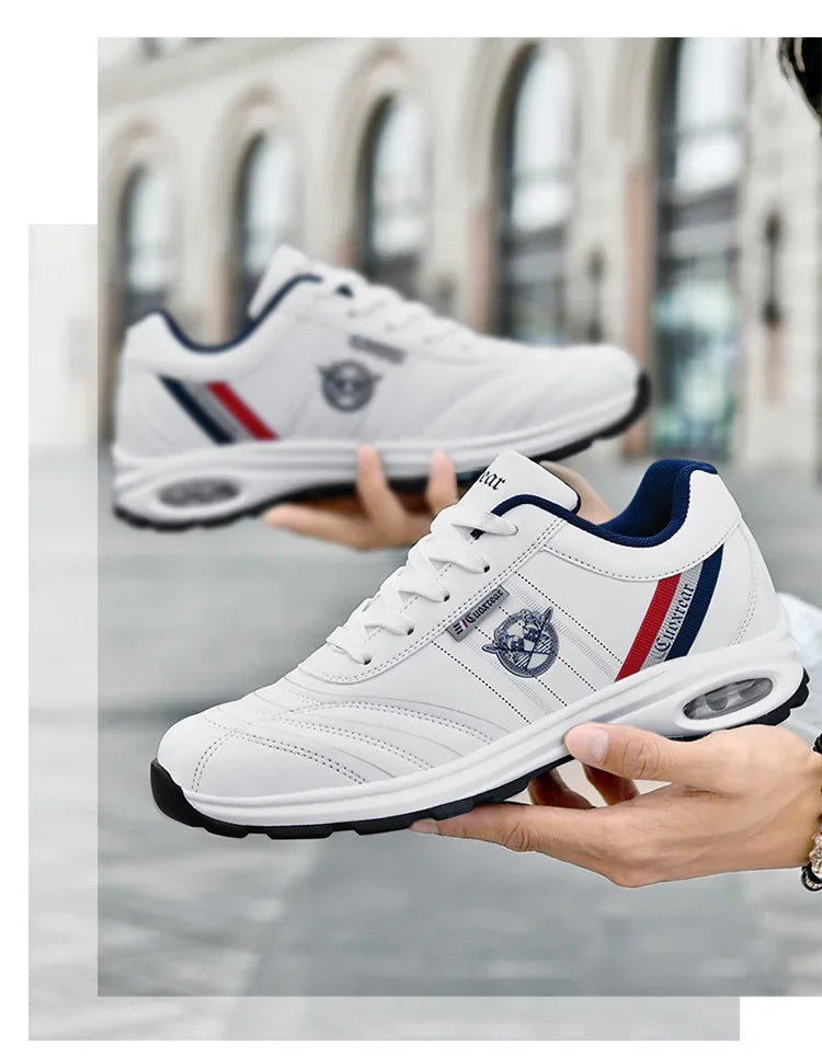 Men's Spring Autumn Casual Breathable Sport Shoes Shock Absorption Comfortable Leather Sneakers Korean Style Ankle High Mesh Lin