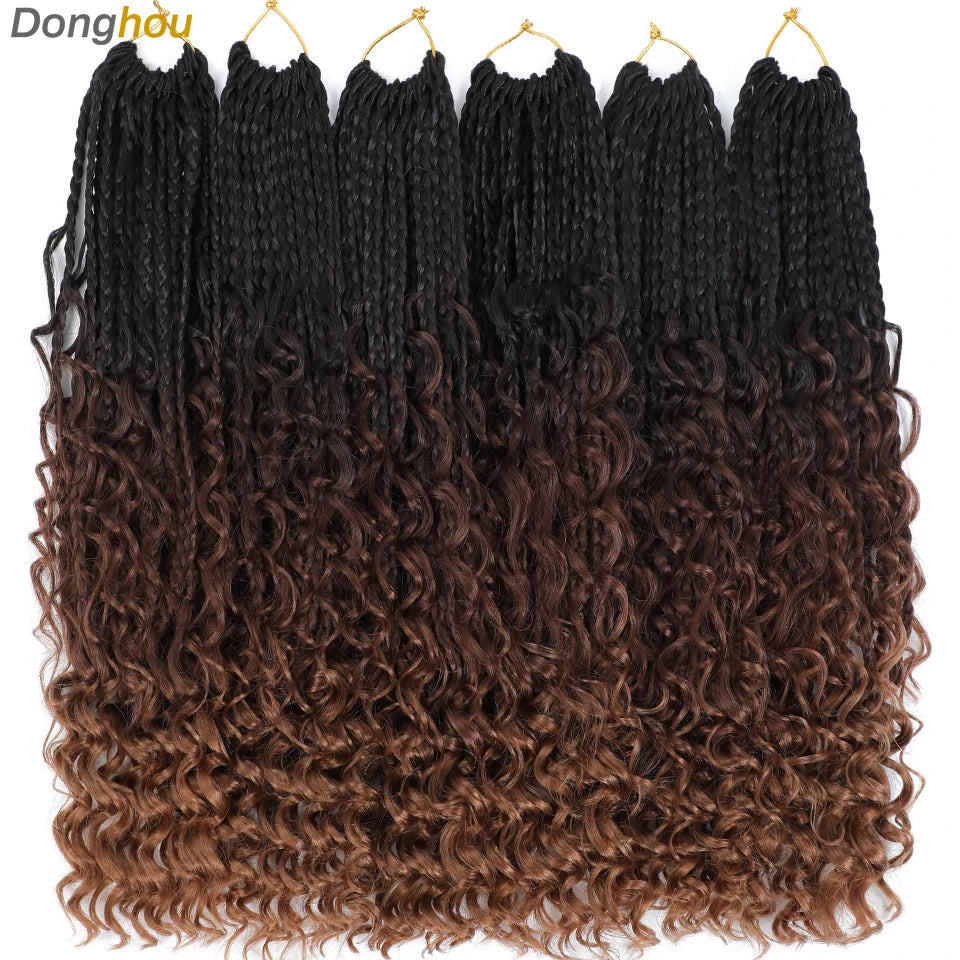 14 18 24 Inch Boho Box Braids Crochet Braids Curly Ends 1B 30 27 #4 Bug 8 Colors Ombre Goddess Bohemian Box Braids Crochet Hair