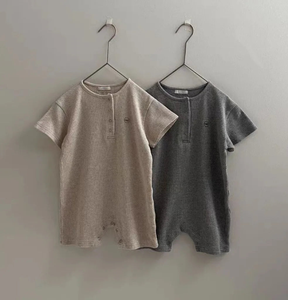 2025 Summer New Baby Short Sleeve Romper Boy Girl Newborn Solid Simple Jumpsuit Cotton Infant Toddler Casual Clothes 0-24M