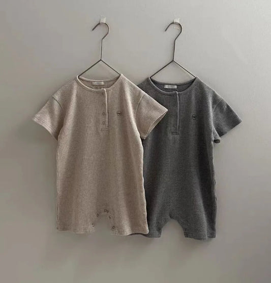 2025 Summer New Baby Short Sleeve Romper Boy Girl Newborn Solid Simple Jumpsuit Cotton Infant Toddler Casual Clothes 0-24M