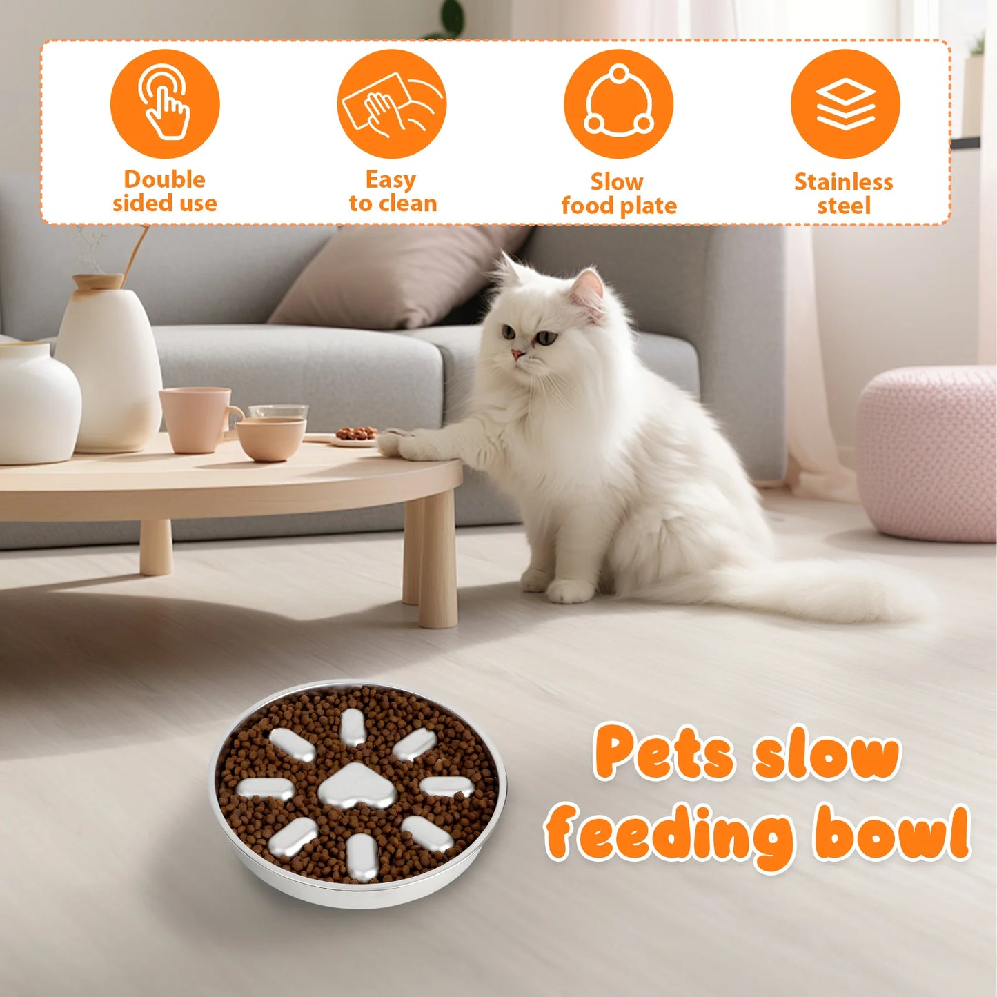 Stainless Steel Slow Feeder Dog Bowls Pet Anti Choking Spine Protection Double Sided Use anti Overturning Cat Bowl