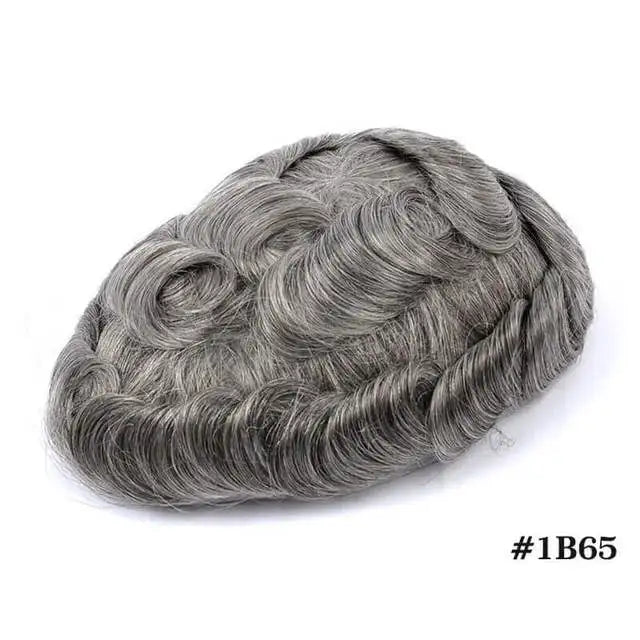 Men Toupee Lace NPU Human Hair Wig Indian Human Hair System Male Hairpiece Natural Wave Hair Pre-Plucked Hairline With Grey Hair