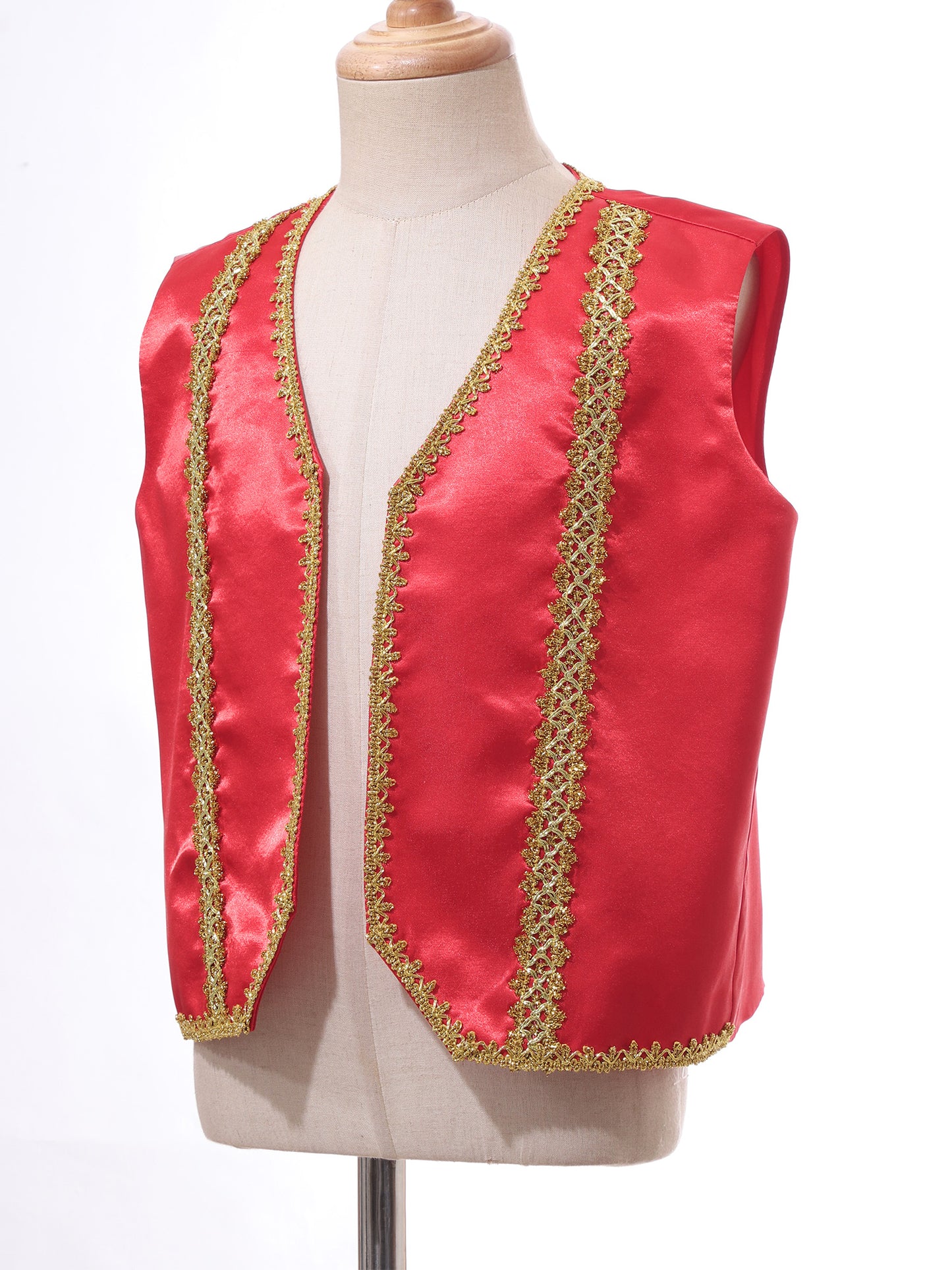 Kids Girls Boys Medieval Steampunk Costume Arabian Prince Sleeveless Golden Trim Waistcoat Vest Halloween Cosplay Fancy Dress Up
