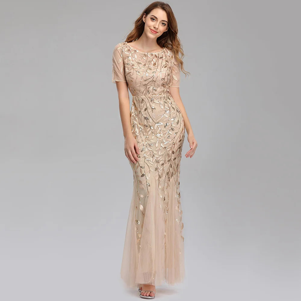 Sexy vintage Maxi Sequin cocktail Dress bridesmaid Prom Dresses for Women Casual Party Long sleeve club Bodycon Dress vestidos