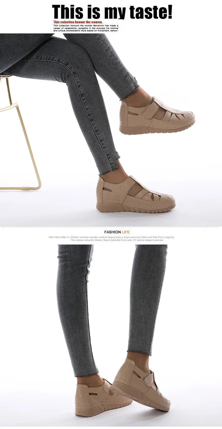 Women's Shoes Sandals Fashion Baotou Wedge Platform Sandals Ladies Retro Rome Sandalias Mujer Slip on Beach Shoes Footwear 2024