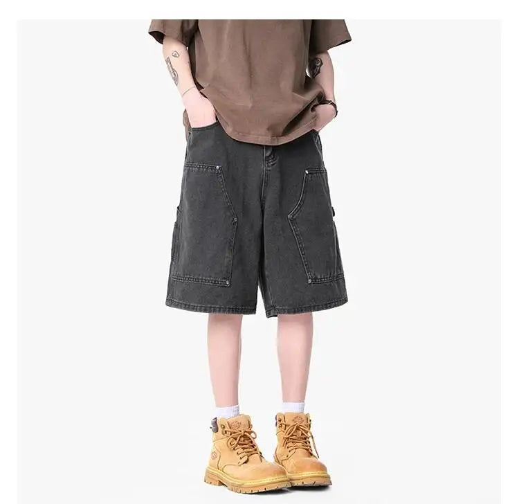 IEFB Workwear Men's Denim Shorts Multi Pocket Wide Leg Baggy Fit Casual Summer Streetwear Casual Cargo Jeans 9X2957