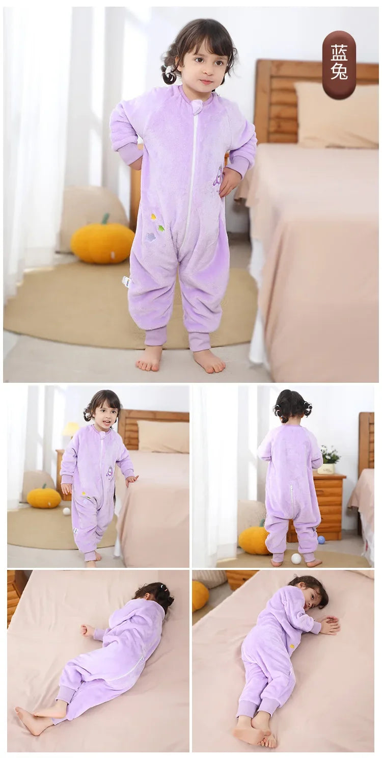 Kawaii Girls Pajamas Winter Purple Rabbit Onesie Hooded Plush Kigurumi Jumpsuit Blanket Sleeper Warm Overall Kids Nightwear Pjs